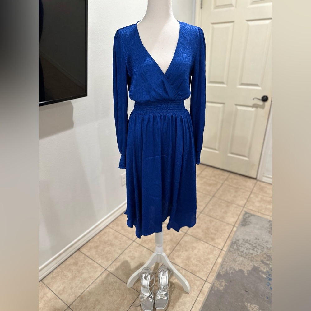 Michael Kors Blue Pleated Wrap Dress
